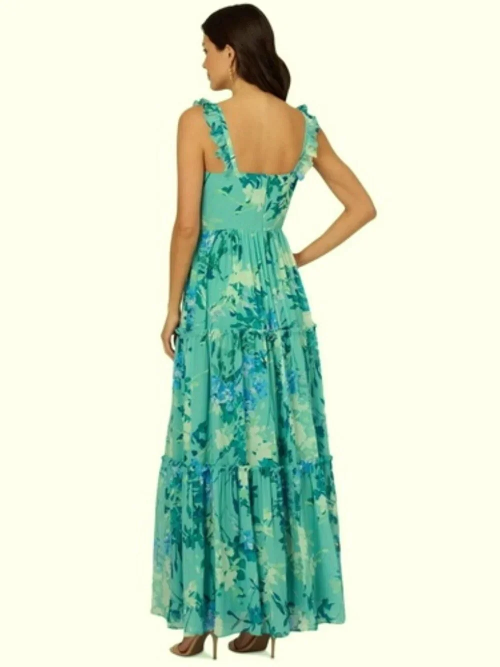 Adrianna Papell Green Blue Ruffle-Tiered Chiffon Gown - Picture 2 of 2